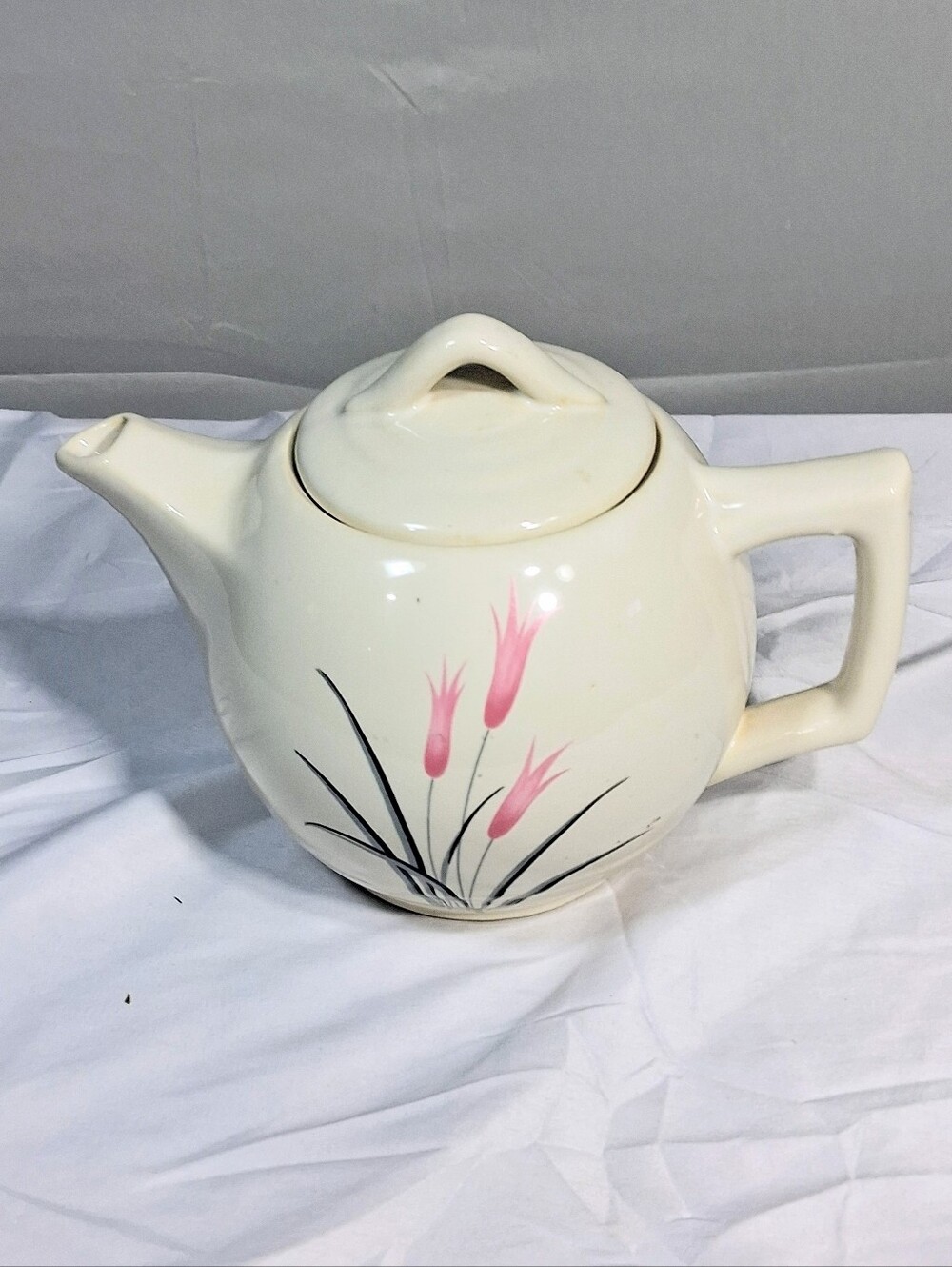 Mid-Century McCoy Pink Flower 8.5" Lidded Pottery Teapot